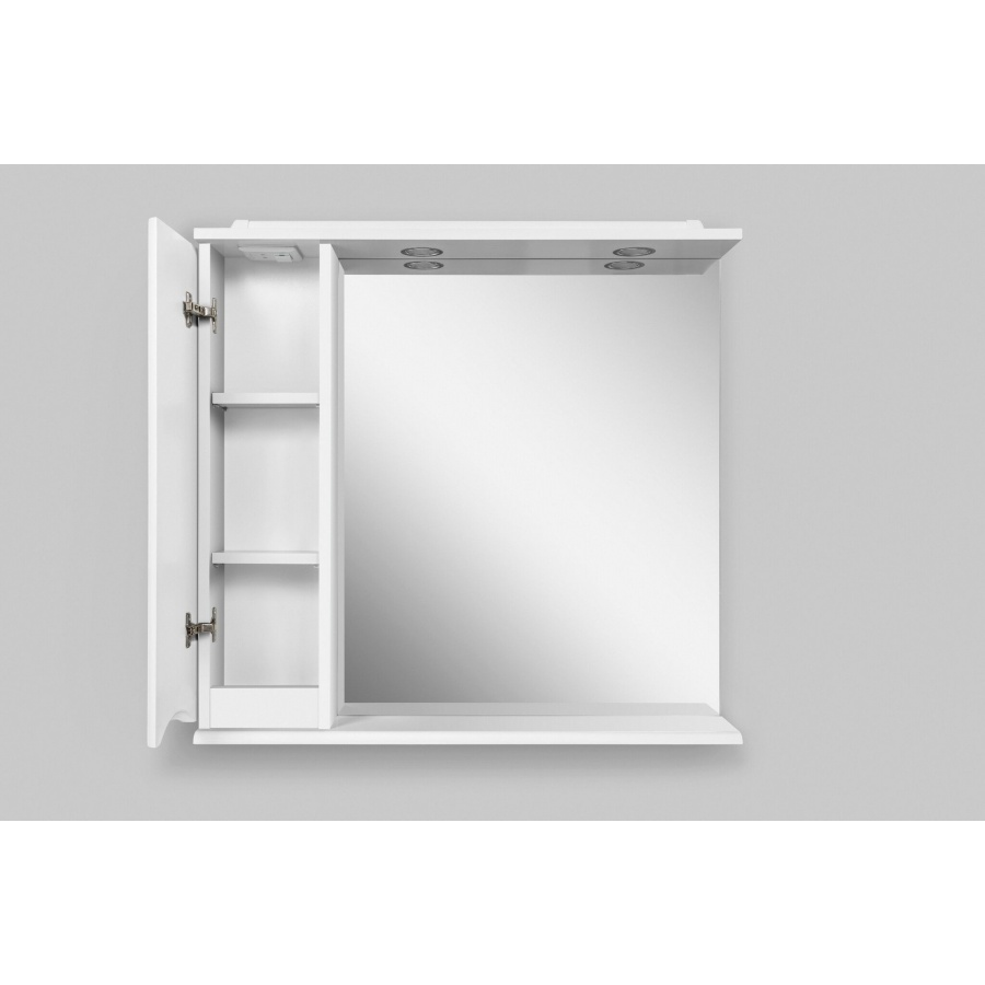картинка N 8 к AM.PM Like, зеркало, частично-зеркальный шкаф, 80 см, с подсветкой, левый, белый, глянец 