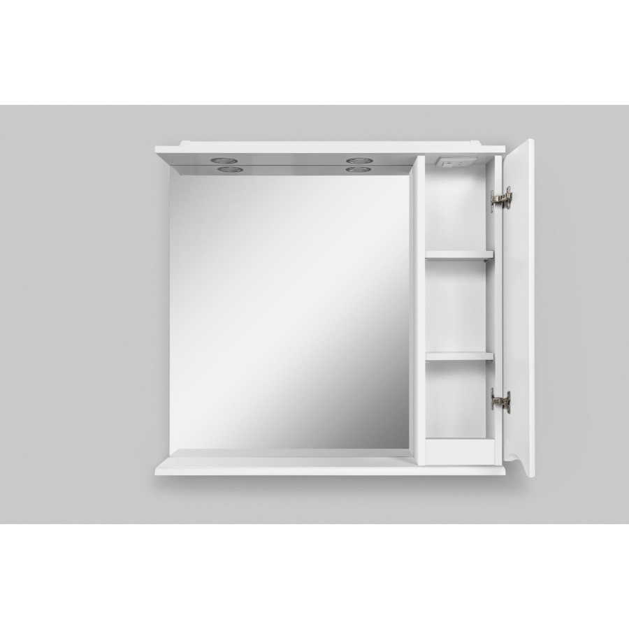 картинка N 2 к AM.PM Like, зеркало, частично-зеркальный шкаф, 80 см, с подсветкой, правый, белый, глянец 