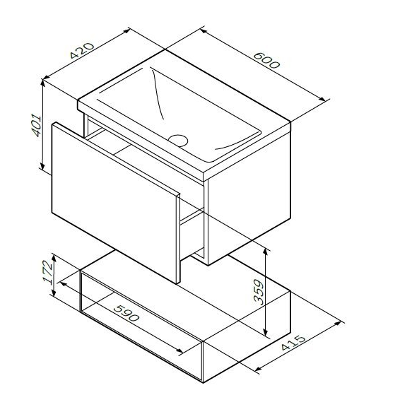 картинка N 3 к AM.PM GEM, База под раковину, подвесная, 60 см, 1 ящик push-to-open, цвет: белый, глянец 