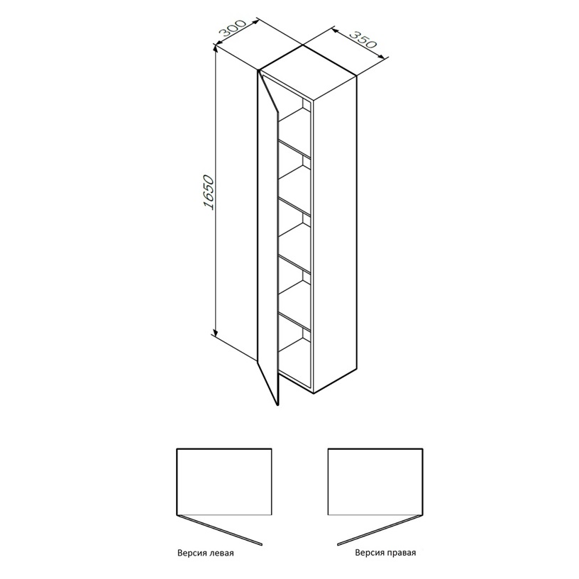 картинка N 3 к AM.PM SPIRIT 2.0, шкаф-колонна, подвесной, правый, 35 см, зеркальный фасад, цвет: белый, гл 