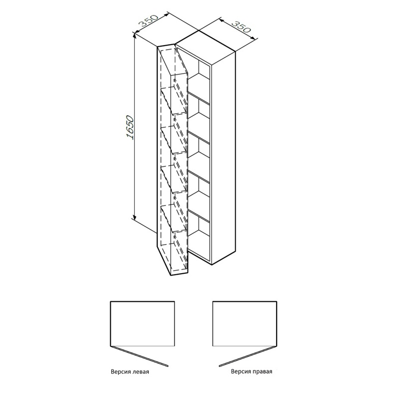 картинка N 3 к AM.PM SPIRIT 2.0, шкаф-колонна, подвесной, правый, 35 см, фасад с полочками, push-to-open, 