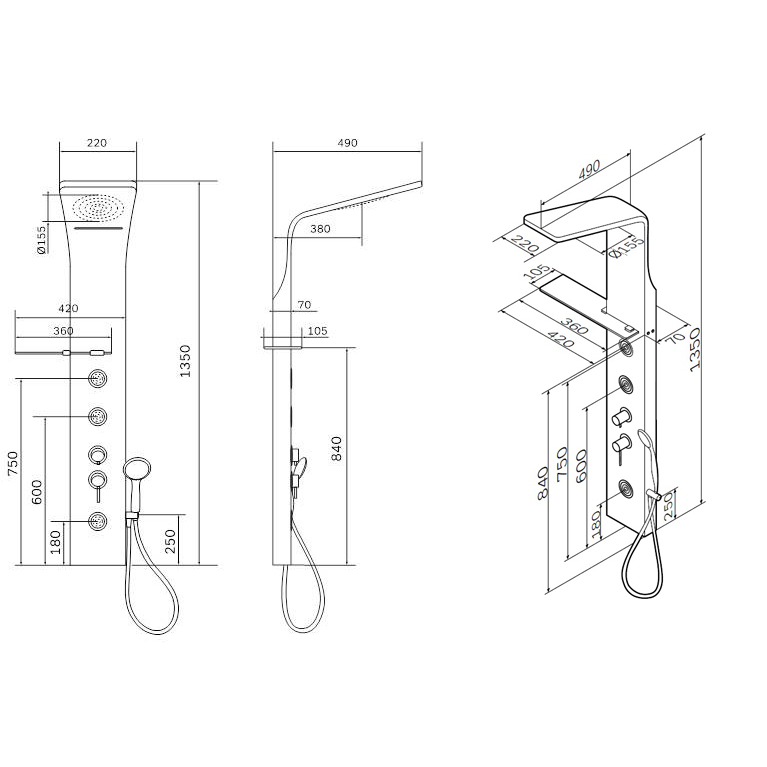 картинка N 3 к AM.PM Joy Гидромассажная панель, 3 форсунки, полочка для аксессуаров, верхний душ, 1360Х320 