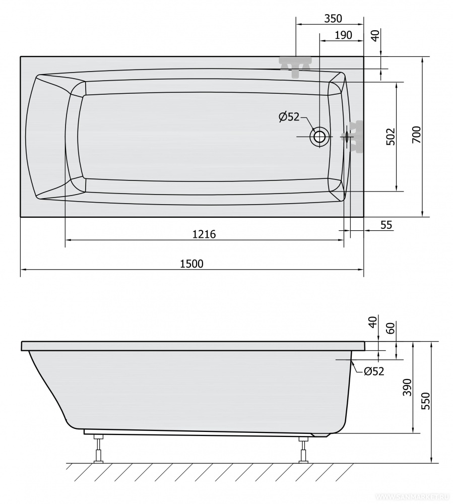 картинка N 2 к Акриловая ванна Alpen Lily 150x70