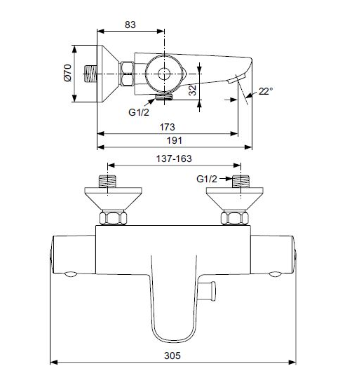 картинка N 2 к Ideal Standard Ceraterm 50 Термостатический смеситель для ванны