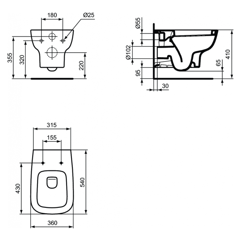 картинка N 2 к Ideal Standard Esedra Унитаз подвесной, глубокий смыв с крепежом+TT0299598