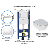 Geberit Комплект инсталляции Delta с унитазом Renova Compact