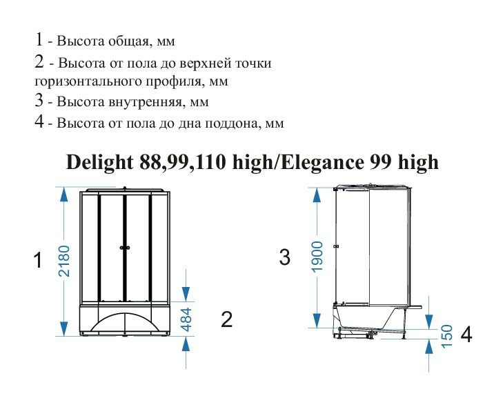 картинка N 3 к Domani-Spa Delight Slim 99 high Душевая кабина высокий поддон, белая