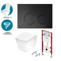 картинка N 1 к Комплект TeceSpring S застенный модуль+панель смыва с круглыми кнопками черная матовая+унитаз TECEsp